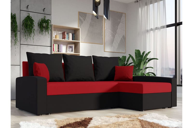 Midfeld 3-sits Hörnbäddsoffa Röd/Svart - Möbler - Vardagsrum - Bäddsoffor