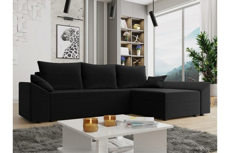 Midfeld 3-sits Hörnbäddsoffa Svart - Möbler - Vardagsrum - Bäddsoffor - Hörnbäddsoffa