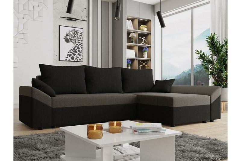 Midfeld 3-sits Hörnbäddsoffa Svart/Brun - Möbler - Vardagsrum - Bäddsoffor - Hörnbäddsoffa