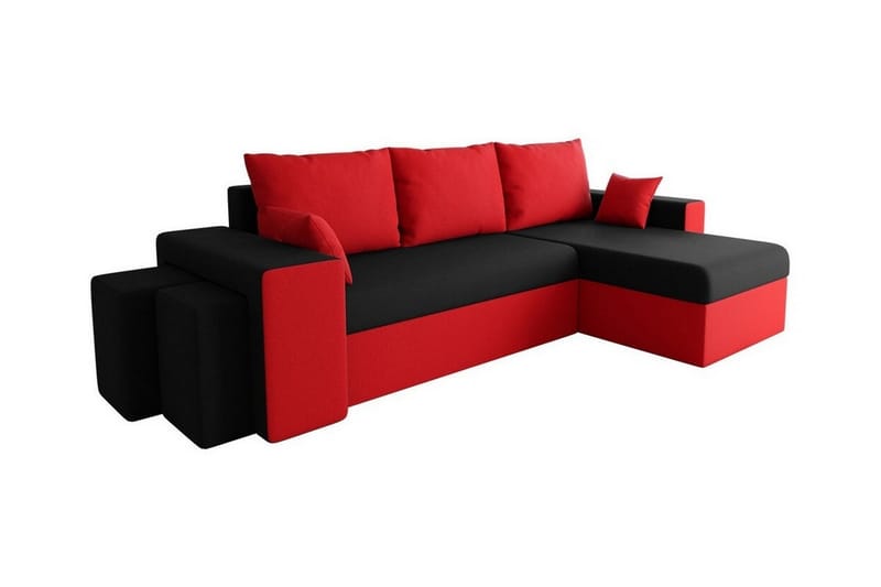 Midfeld 3-sits Hörnbäddsoffa Svart/Röd - Möbler - Vardagsrum - Bäddsoffor - Hörnbäddsoffa