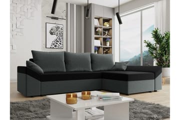 Midfeld 3-sits L-formad Hörnbäddsoffa 130x200 cm med Förvaring i Tyg - Grå|Svart - Möbler - Vardagsrum - Bäddsoffor