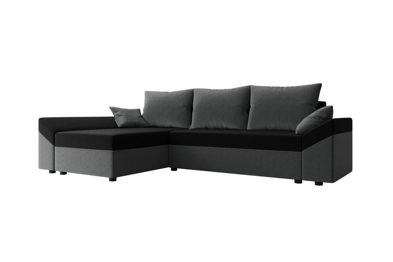 Midfeld 3-sits L-formad Hörnbäddsoffa 130x200 cm med Förvaring i Tyg, Grå|Svart