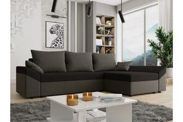 Midfeld 3-sits Vänster Hörnbäddsoffa 130x200 cm med Förvaring i Tyg - Brun|Svart - Möbler - Vardagsrum - Bäddsoffor