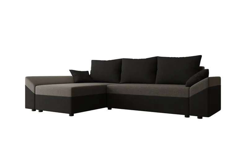 Midfeld 3-sits Vänster Hörnbäddsoffa 130x200 cm med Förvaring i Tyg, Svart|Brun