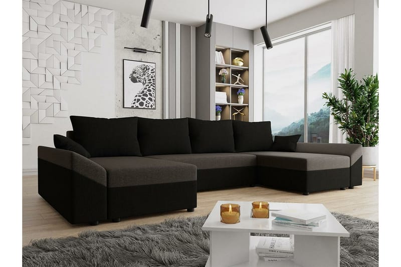 Midfeld 4-sits Hörnbäddsoffa Brun/Svart - Möbler - Vardagsrum - Bäddsoffor - Hörnbäddsoffa