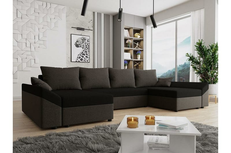 Midfeld 4-sits Hörnbäddsoffa Dark brown/black - Möbler - Vardagsrum - Bäddsoffor - Hörnbäddsoffa