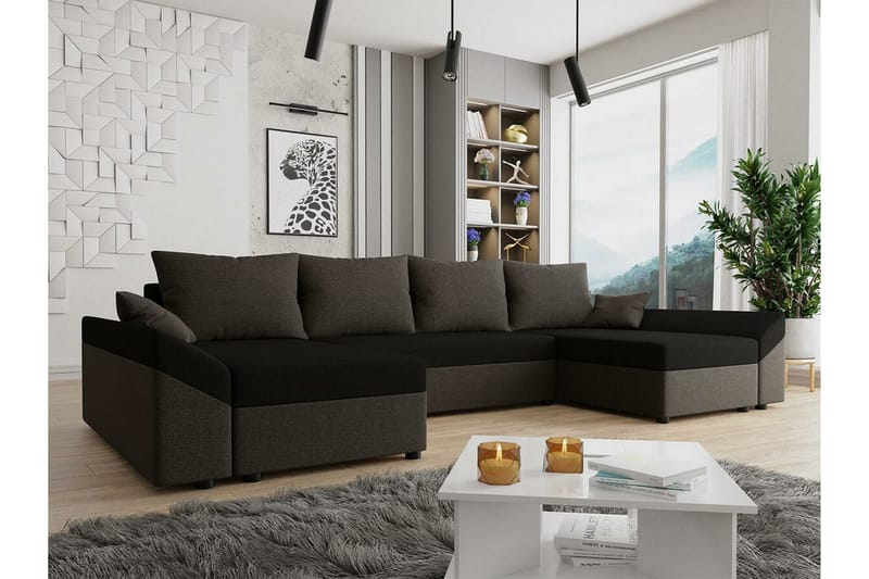 Midfeld 4-sits Hörnbäddsoffa Mörkbrun/Svart - Möbler - Vardagsrum - Bäddsoffor - Hörnbäddsoffa