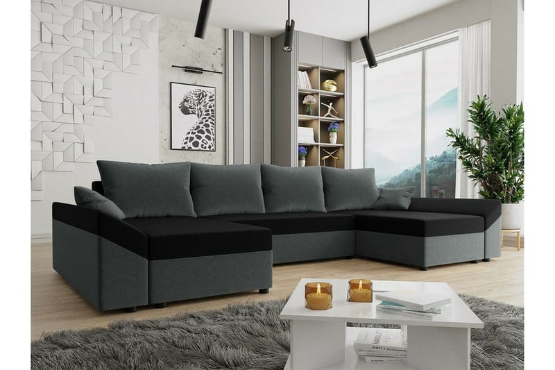 Midfeld 4-sits Hörnbäddsoffa Mörkgrå/Svart - Möbler - Vardagsrum - Bäddsoffor - Hörnbäddsoffa