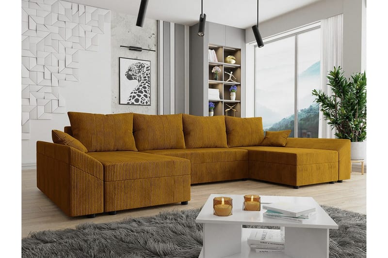 Midfeld 4-sits Hörnbäddsoffa NO_BRAND Dark yellow - Möbler - Vardagsrum - Bäddsoffor - U bäddsoffa