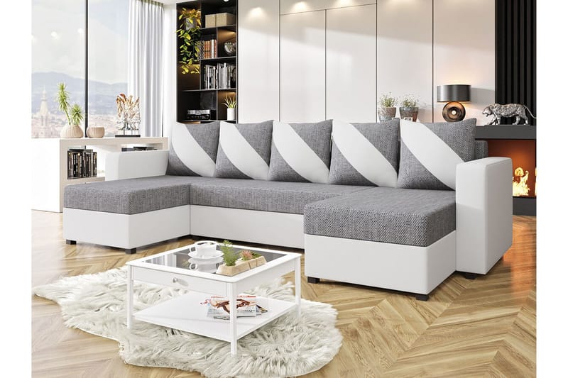 Midfeld 4-sits Hörnbäddsoffa NO_BRAND White/Grey - Möbler - Vardagsrum - Bäddsoffor - Hörnbäddsoffa