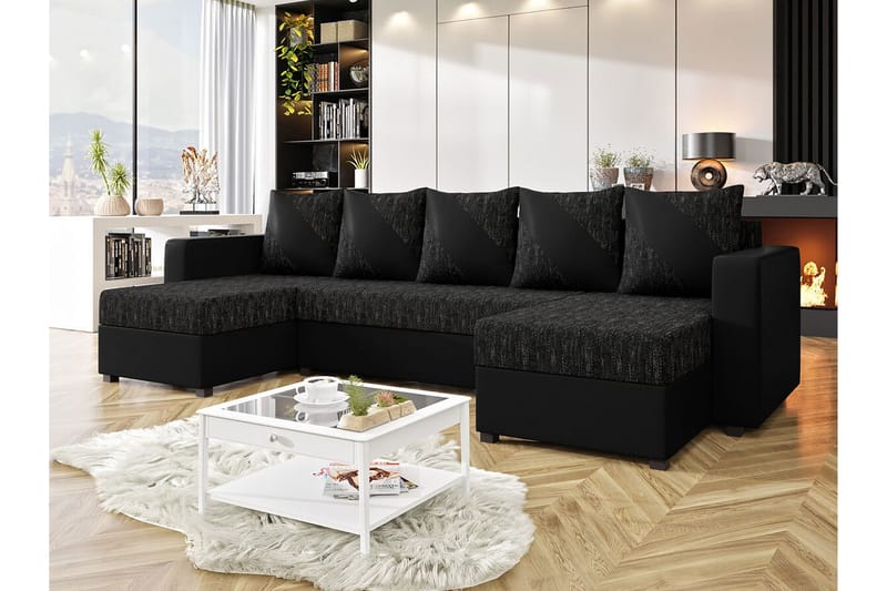 Midfeld 4-sits Hörnbäddsoffa Svart/Gråbrun - Möbler - Vardagsrum - Bäddsoffor - Hörnbäddsoffa
