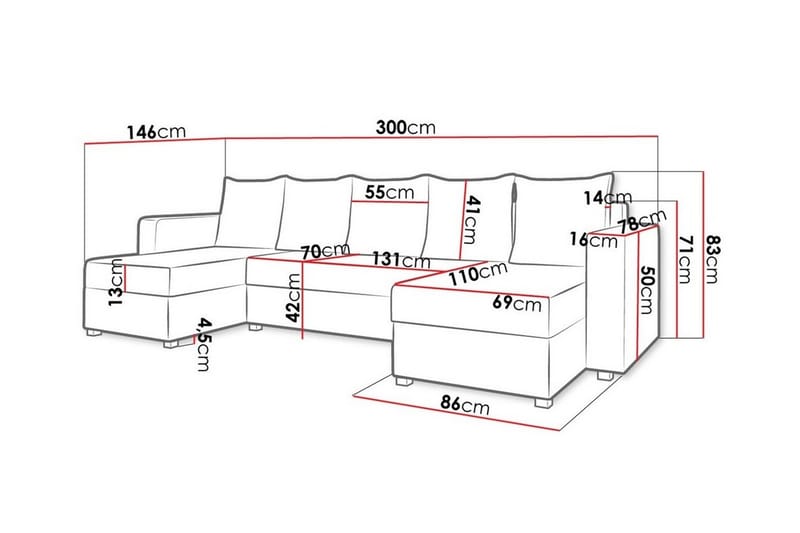 Midfeld 4-sits Hörnbäddsoffa Svart/Gråbrun - Möbler - Vardagsrum - Bäddsoffor - Hörnbäddsoffa