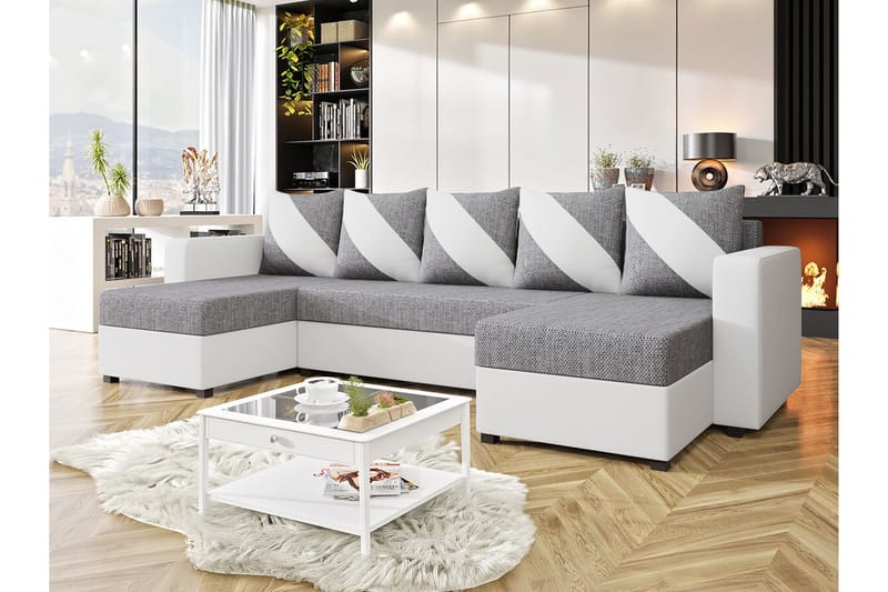 Midfeld 4-sits Hörnbäddsoffa Vit/Grå - Möbler - Vardagsrum - Bäddsoffor - Hörnbäddsoffa