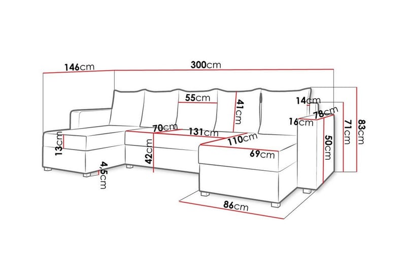 Midfeld 4-sits Hörnbäddsoffa Vit/Grå - Möbler - Vardagsrum - Bäddsoffor - Hörnbäddsoffa