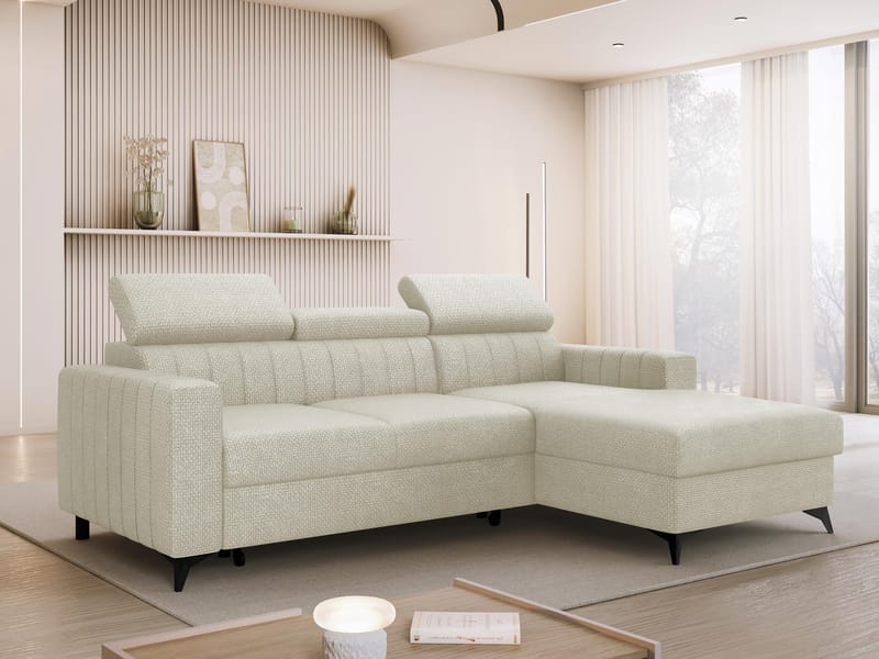 Milano 3-sits Bäddsoffa divan höger med förvaring - Beige - Möbler - Vardagsrum - Bäddsoffor - Hörnbäddsoffa
