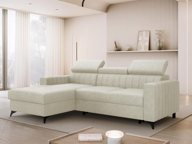 Milano 3-sits Bäddsoffa divan vänster med förvaring - Beige - Möbler - Vardagsrum - Bäddsoffor - Hörnbäddsoffa