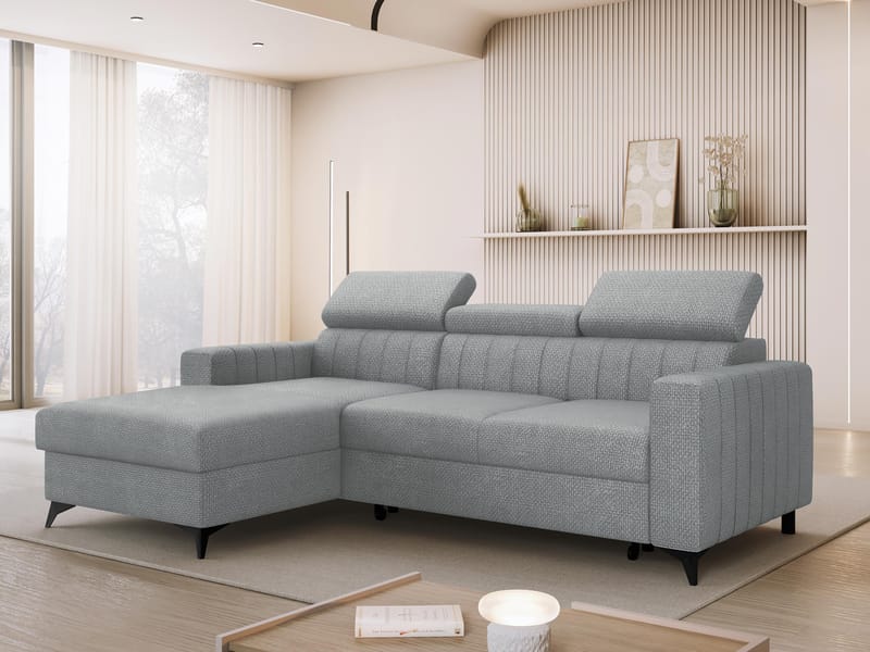 Milano 3-sits Bäddsoffa divan vänster med förvaring - Grå - Möbler - Vardagsrum - Bäddsoffor - Hörnbäddsoffa