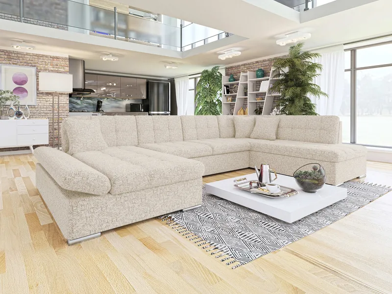 Mireo U-formad 5-sits Bäddsoffa med förvaring - beige - Möbler - Vardagsrum - Bäddsoffor - Hörnbäddsoffa