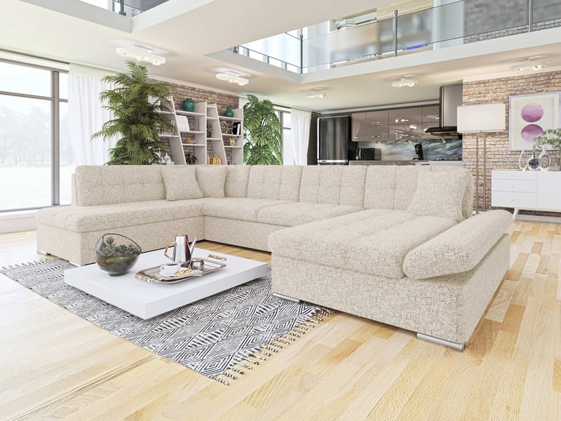 Mireo U-formad 5-sits Bäddsoffa med förvaring - beige - Möbler - Vardagsrum - Bäddsoffor - Hörnbäddsoffa