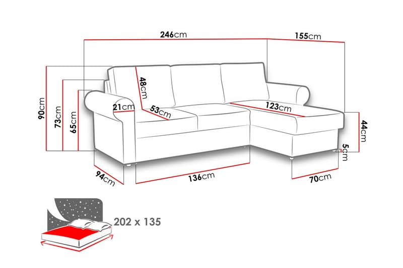 MONACO Hörnsoffa Vinröd - Röd - Bäddsoffor - Bäddsoffa divan