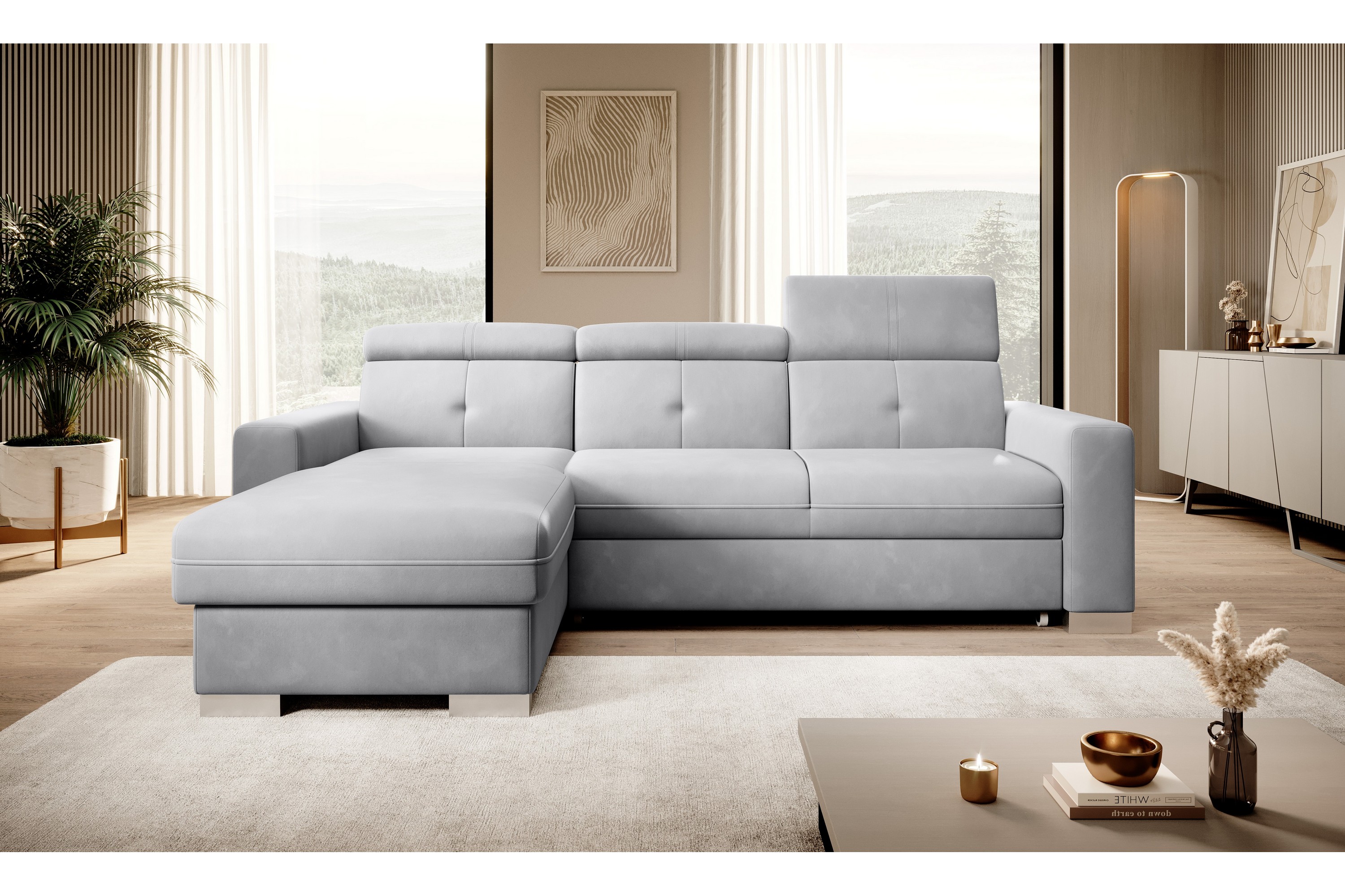 monely bäddsoffa m. divan med förvaring 3-sits grå -