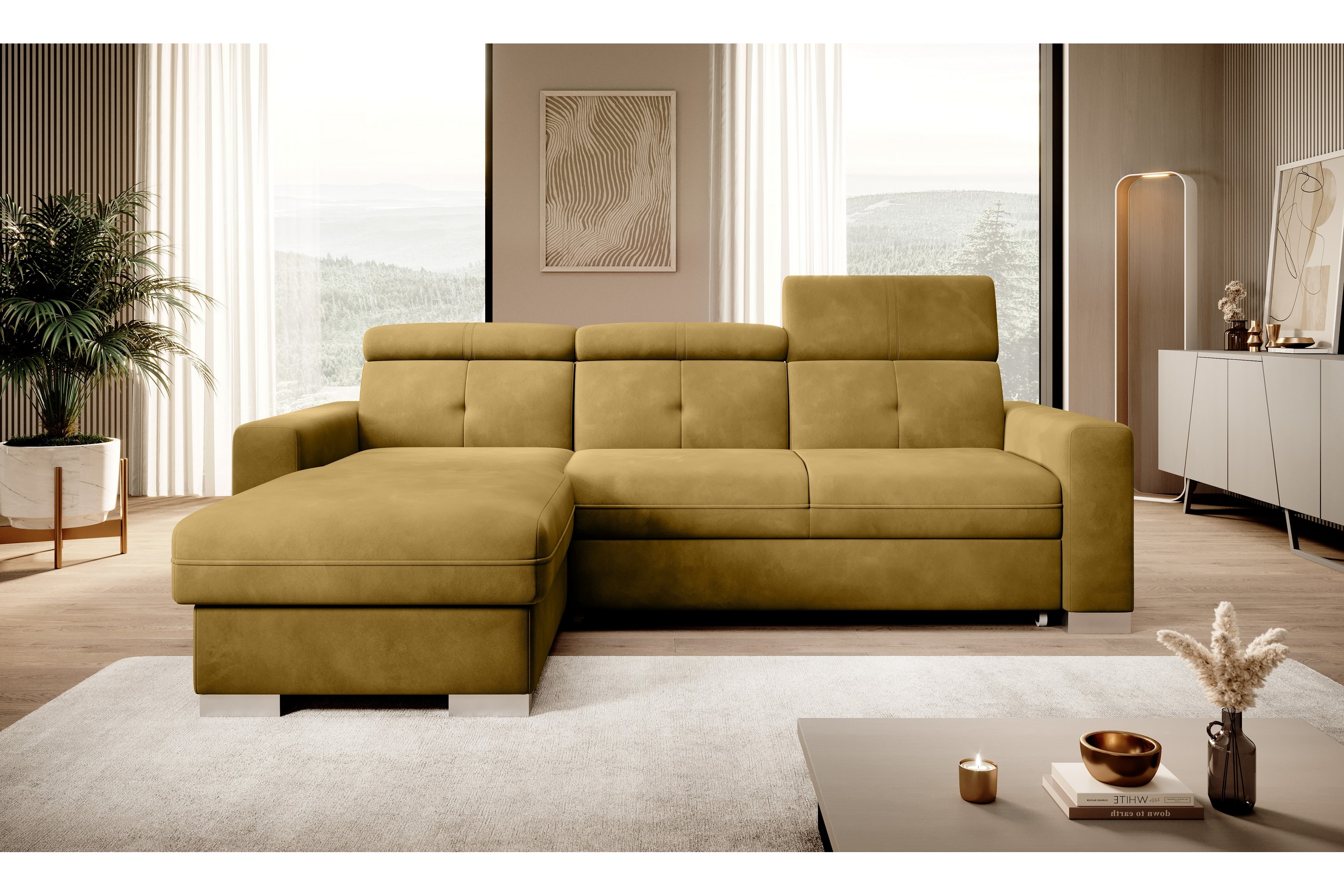 monely bäddsoffa m. divan med förvaring 3-sits gul -