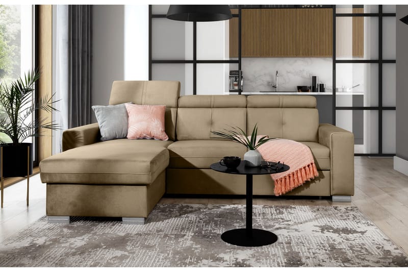 Monely Bäddsoffa m. Divan med Förvaring 3-sits Ljusbrun - Möbler - Vardagsrum - Bäddsoffor