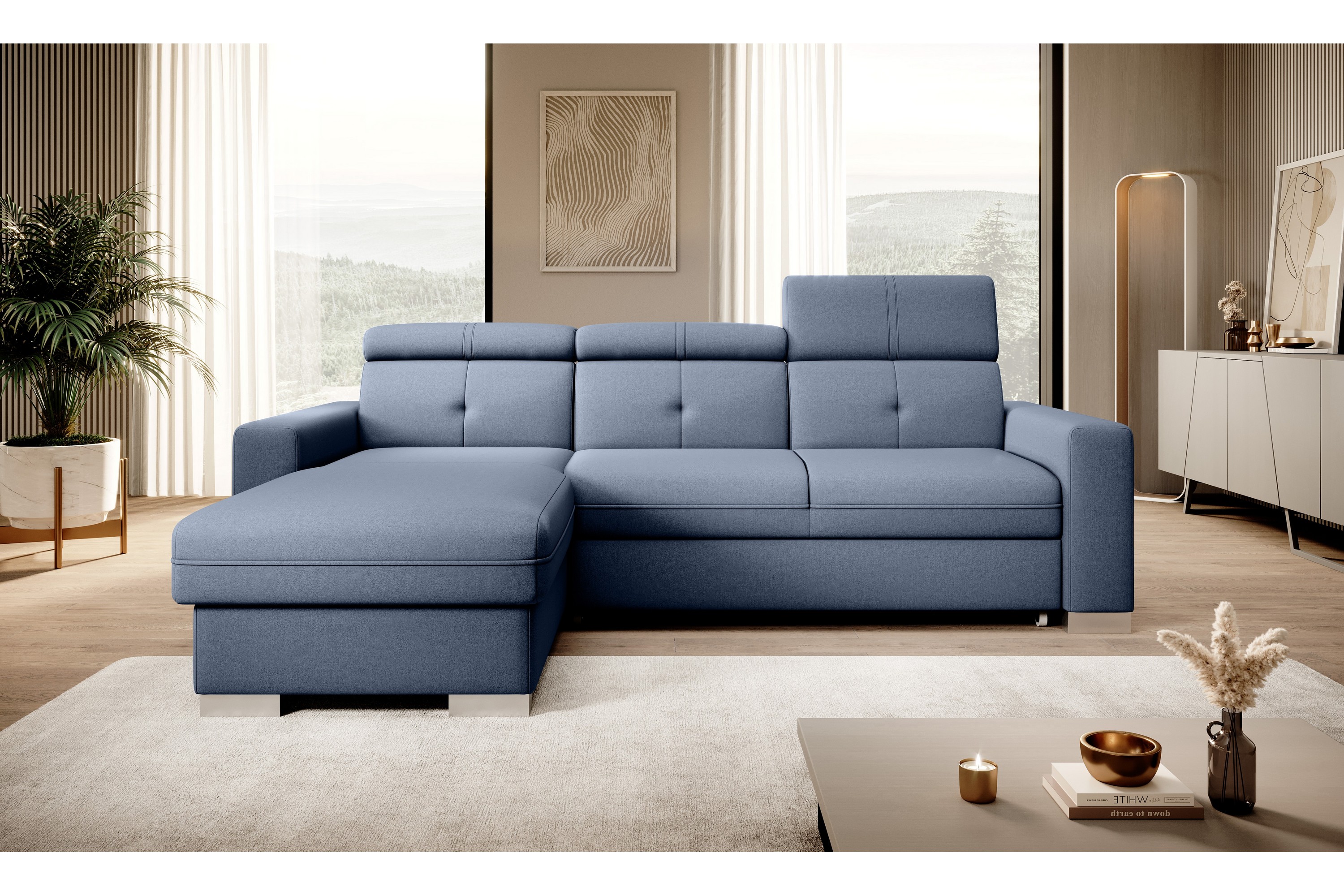 monely bäddsoffa m. divan med förvaring 3-sits mörkblå -