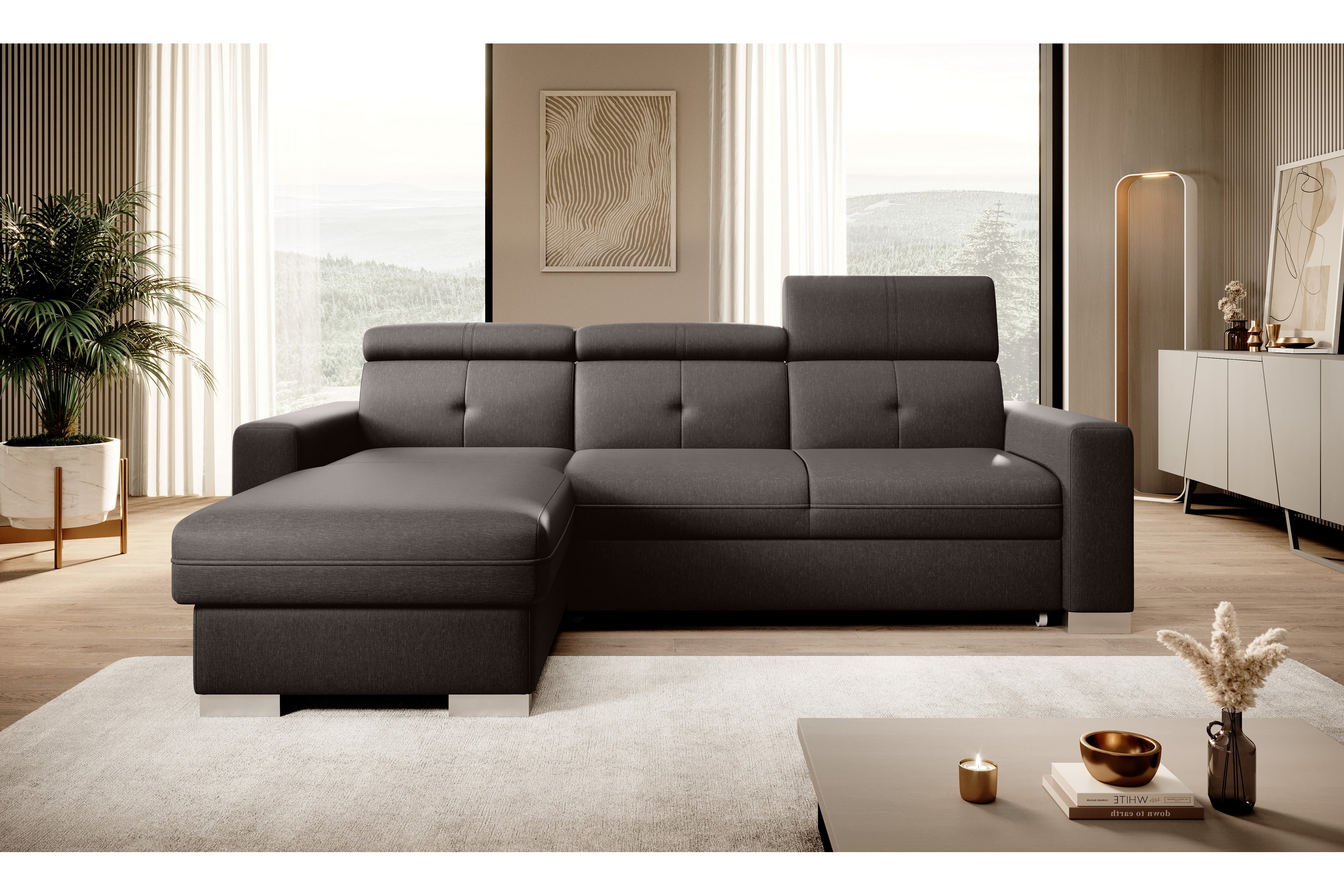 monely bäddsoffa m. divan med förvaring 3-sits mörkbrun -