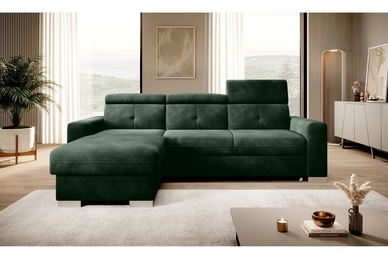Monely Bäddsoffa m. Divan med Förvaring 3-sits Mörkgrön - Möbler - Vardagsrum - Bäddsoffor