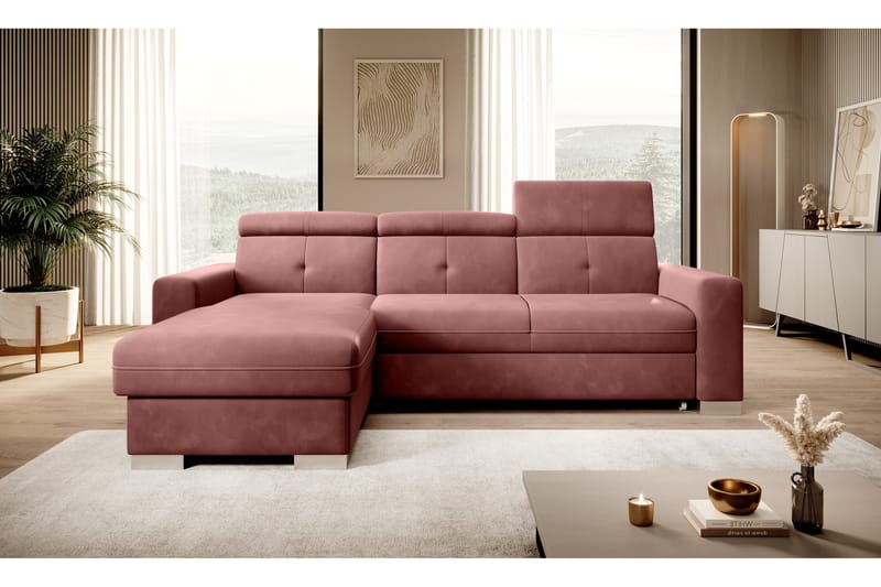 Monely Bäddsoffa m. Divan med Förvaring 3-sits Rosa - Möbler - Vardagsrum - Bäddsoffor