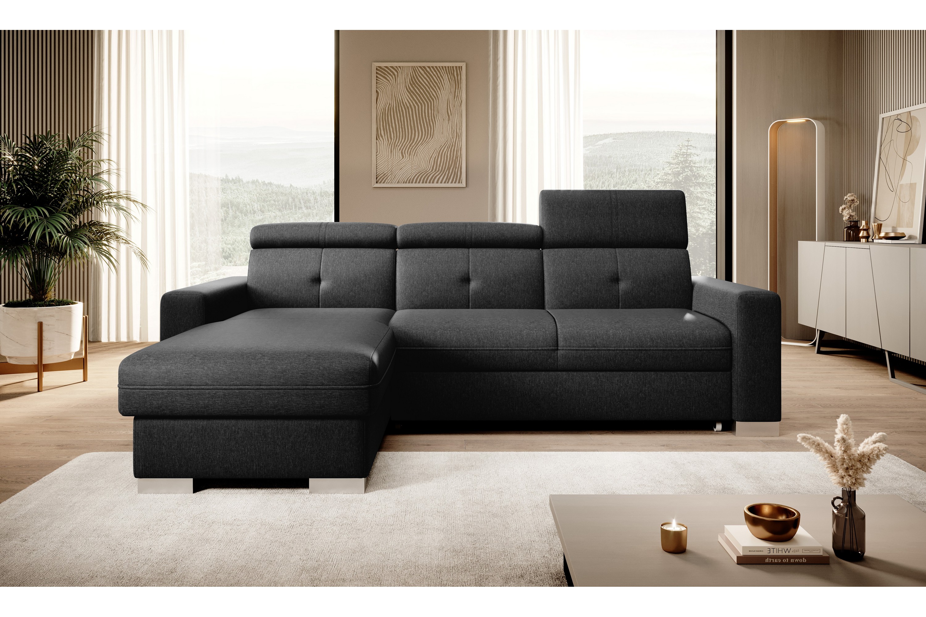 monely bäddsoffa m. divan med förvaring 3-sits svart -