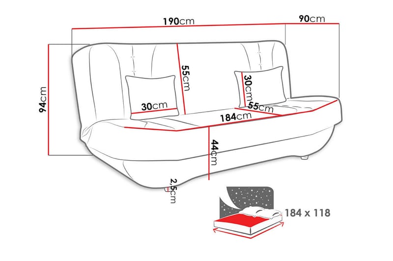 MORECAMBE Bäddsoffa 2-sits 190x90 cm Blå - Bäddsoffor - 2-sits bäddsoffa