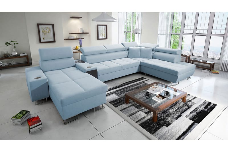 Morenia 4-sits Bäddsoffa 127x195 cm med Förvaring i Sammet - Blå - Möbler - Vardagsrum - Bäddsoffor - U bäddsoffa