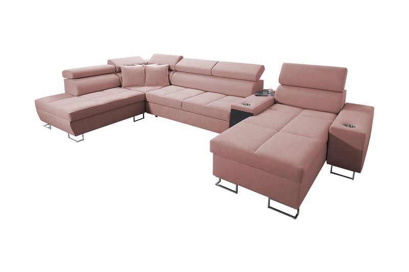 Morenia 4-sits Bäddsoffa 127x195 cm med Förvaring i Sammet - Rosa - Möbler - Vardagsrum - Bäddsoffor - U bäddsoffa