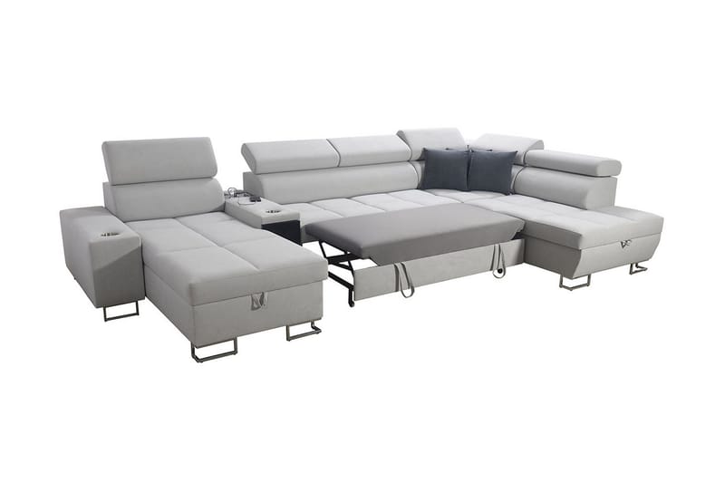 Morenia 4-sits Bäddsoffa 127x195 cm med Förvaring i Sammet - Vit - Möbler - Vardagsrum - Bäddsoffor - U bäddsoffa