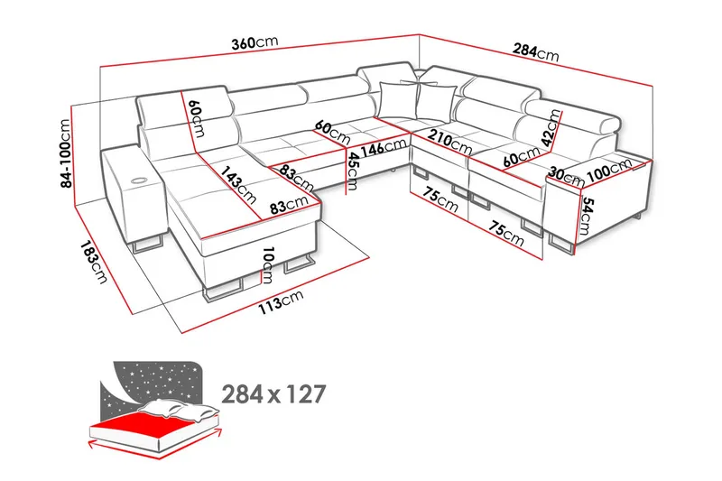 Morenia 4-sits Hörnbäddsoffa Vänster - Svart - Möbler - Vardagsrum - Bäddsoffor - Hörnbäddsoffa
