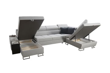 Morenia 4-sits Vänstervänd Bäddsoffa 127x284 cm med Förvaring i Sammet - Ljusgrå - Möbler - Vardagsrum - Bäddsoffor - U bäddsoffa