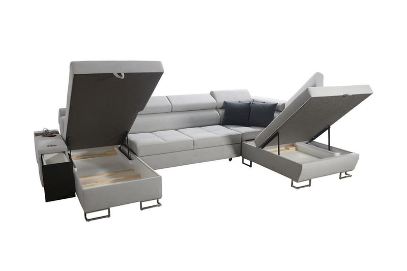 Morenia 4-sits Vänstervänd Bäddsoffa 127x284 cm med Förvaring i Sammet - Ljusgrå - Möbler - Vardagsrum - Bäddsoffor - U bäddsoffa