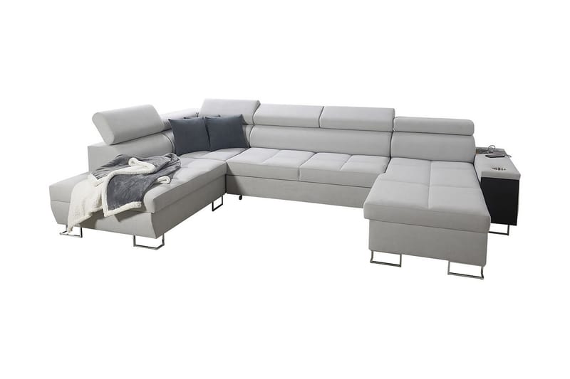 Morenia 4-sits Vänstervänd Bäddsoffa 127x284 cm med Förvaring i Sammet, Ljusgrå
