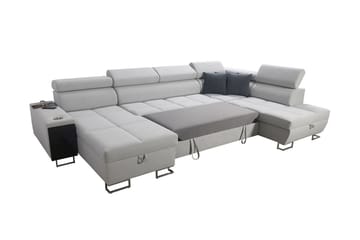 Morenia 4-sits Vänstervänd Bäddsoffa 127x284 cm med Förvaring i Sammet - Ljusgrå - Möbler - Vardagsrum - Bäddsoffor - U bäddsoffa