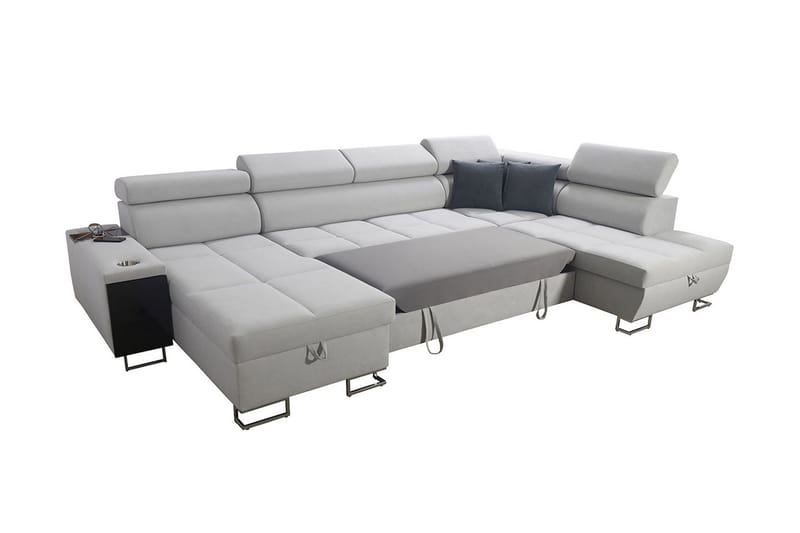 Morenia 4-sits Vänstervänd Bäddsoffa 127x284 cm med Förvaring i Sammet - Ljusgrå - Möbler - Vardagsrum - Bäddsoffor - U bäddsoffa