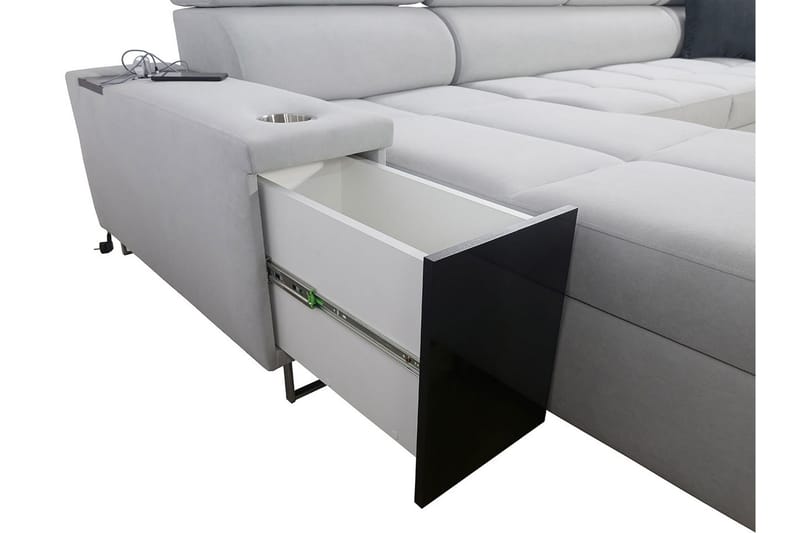 Morenia 4-sits Vänstervänd Bäddsoffa 127x284 cm med Förvaring i Sammet - Ljusgrå - Möbler - Vardagsrum - Bäddsoffor - U bäddsoffa