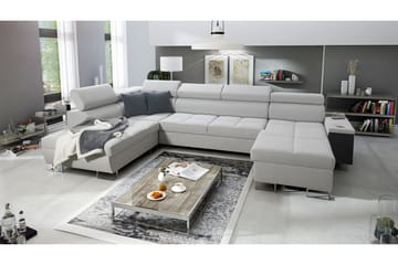 Morenia 4-sits Vänstervänd Bäddsoffa 127x284 cm med Förvaring i Sammet - Ljusgrå - Möbler - Vardagsrum - Bäddsoffor - U bäddsoffa