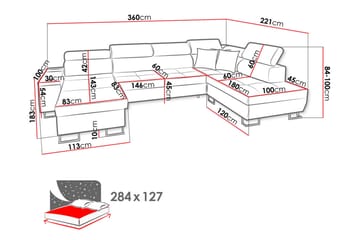 Morenia 4-sits Vänstervänd Bäddsoffa 127x284 cm med Förvaring i Sammet - Ljusgrå - Möbler - Vardagsrum - Bäddsoffor - U bäddsoffa