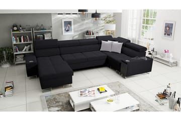 Morenia 4-sits Vänstervänd Bäddsoffa 127x284 cm med Förvaring i Tyg - Svart - Möbler - Vardagsrum - Bäddsoffor - Hörnbäddsoffa