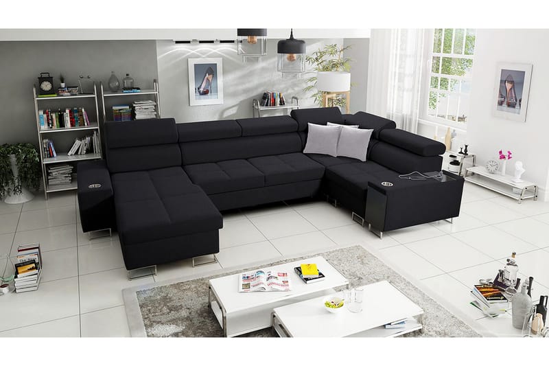 Morenia 4-sits Vänstervänd Bäddsoffa 127x284 cm med Förvaring i Tyg - Svart - Möbler - Vardagsrum - Bäddsoffor - Hörnbäddsoffa