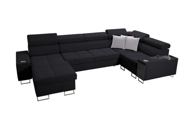 Morenia 4-sits Vänstervänd Bäddsoffa 127x284 cm med Förvaring i Tyg, Svart