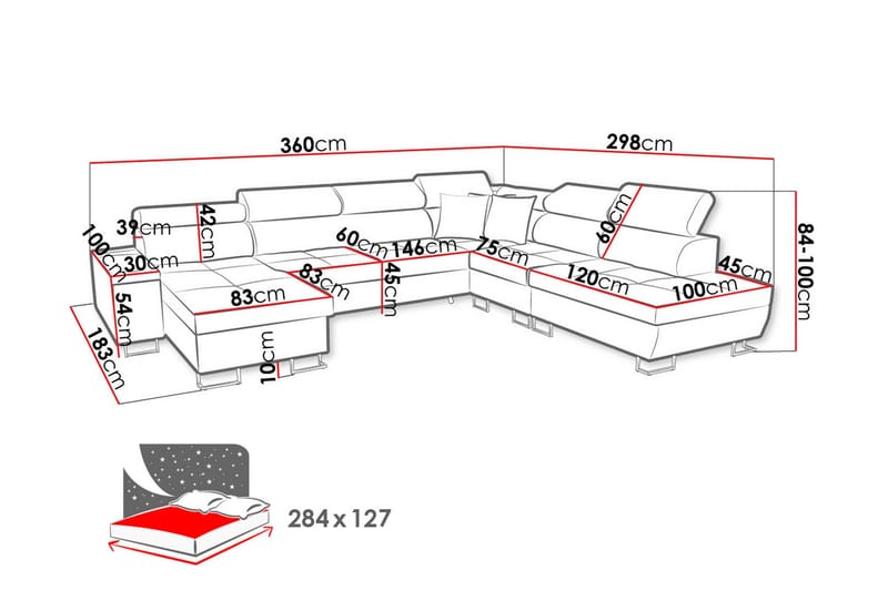 Morenia Bäddsoffa m. Divan och Schäslong - Möbler - Vardagsrum - Bäddsoffor - U bäddsoffa