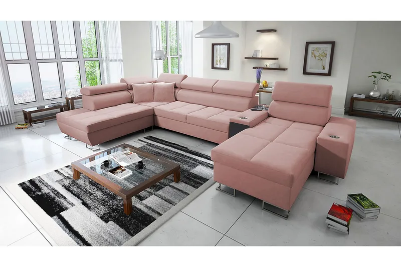 Morenia Bäddsoffa - Rosa - Möbler - Vardagsrum - Bäddsoffor - U bäddsoffa